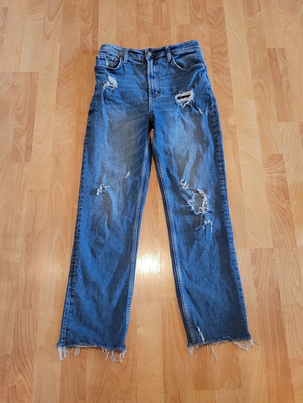 We The Free High Rise Distressed Straight-Leg Raw Hem Jeans Size 28